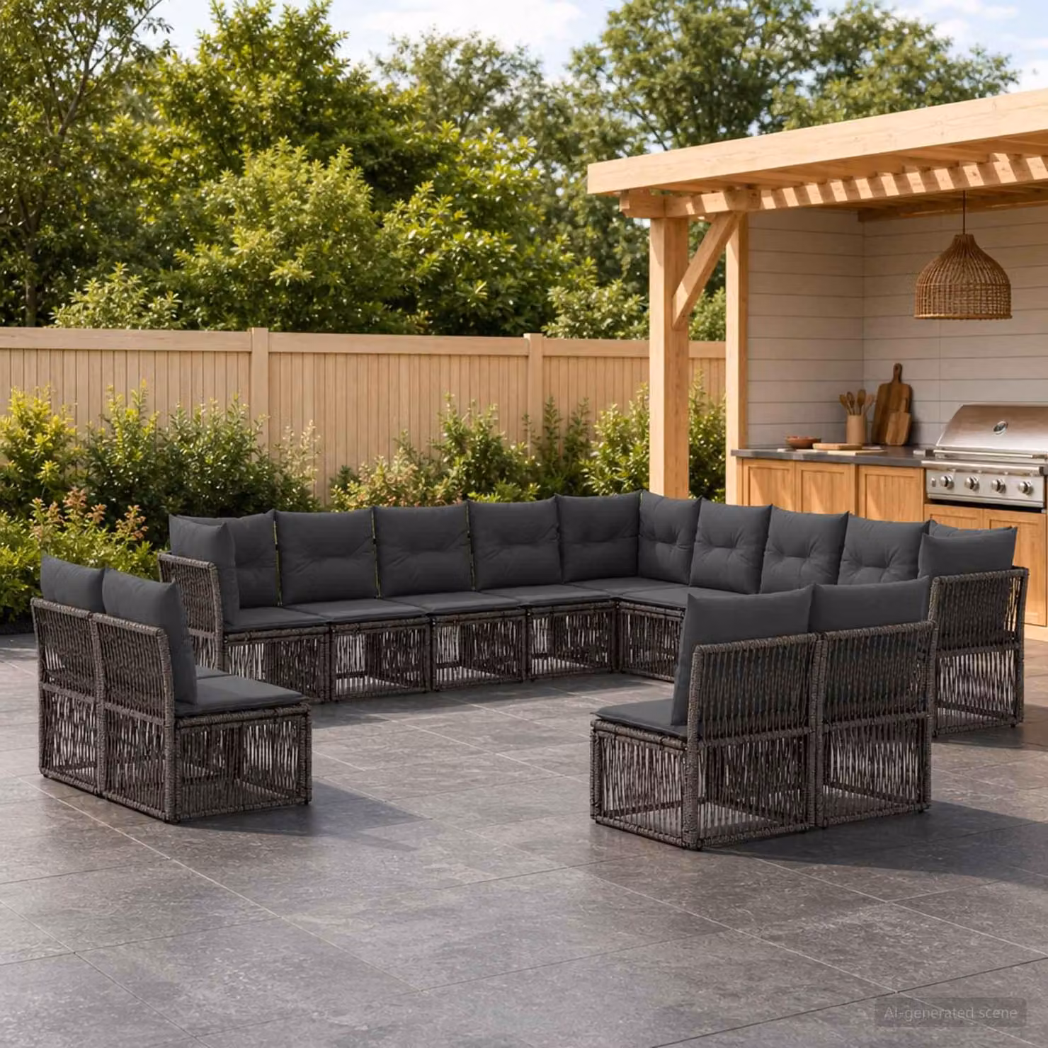 Maison Exclusive - Set da giardino composto da 13 pezzi, divano, colore grigio, realizzato in rattan sintetico