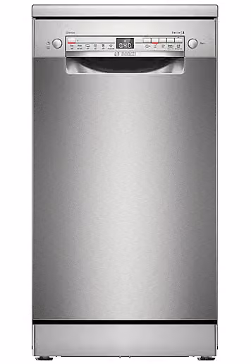 Lavastoviglie Bosch Serie 2 SPS2HKI55E Slim libera installazione, 10 coperti, Acciaio spazzolato argento, Classe D, L: 45 cm, A: 84,5 cm, P: 60 cm, con Home Connect e WiFi