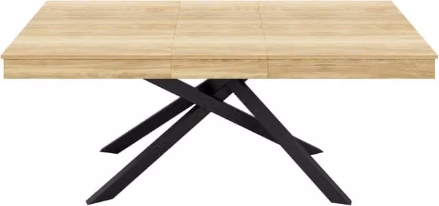 Tavolo da pranzo allungabile 140-180x80 cm con piano in MDF, gambe metalliche a croce, colore quercia, per 6-8 persone
