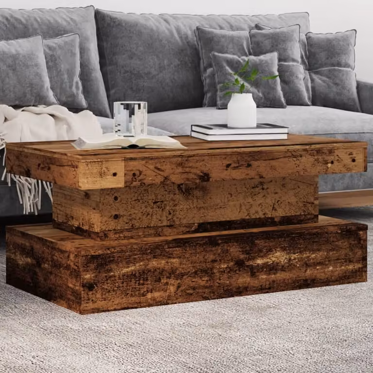 Maison Exclusive - Tavolino con luci LED effetto legno antico 90x50x40 cm
