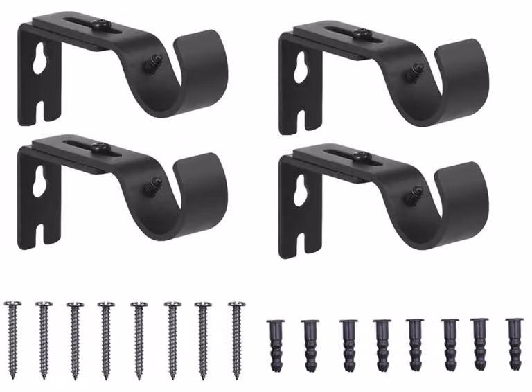 Set di 4 supporti regolabili per tende, colore nero, metallo, per tende da 8,8 a 11,5 cm