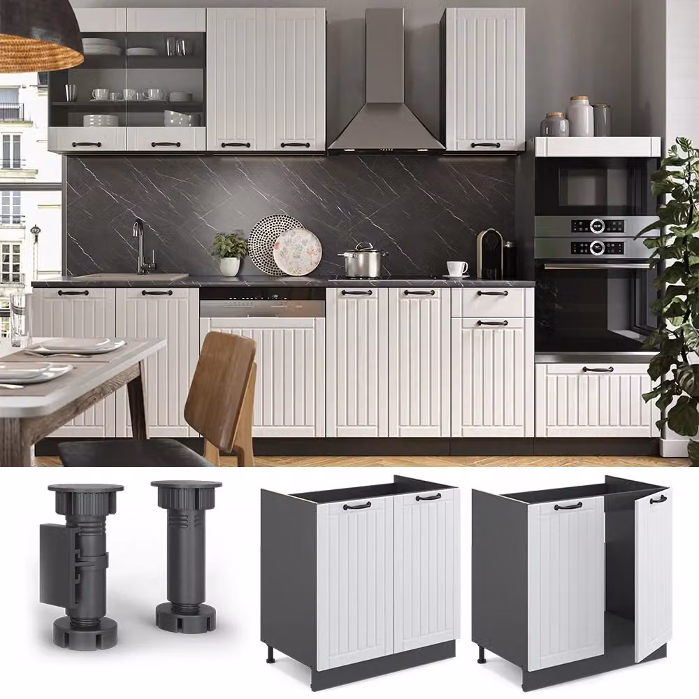 Mobile lavello cucina Fame-Line Vicco Bianco rustico/Antracite con ante a battente L: 80 cm – 2