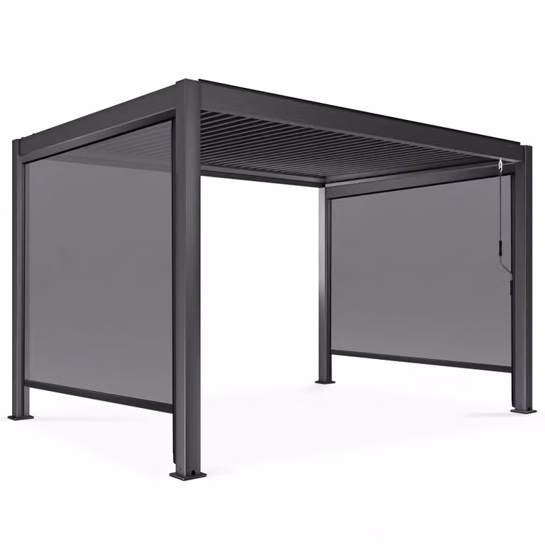 Pergola bioclimatica autoportante 3x4m con 2 tende 266X234 m grigie - Oviala Athenes