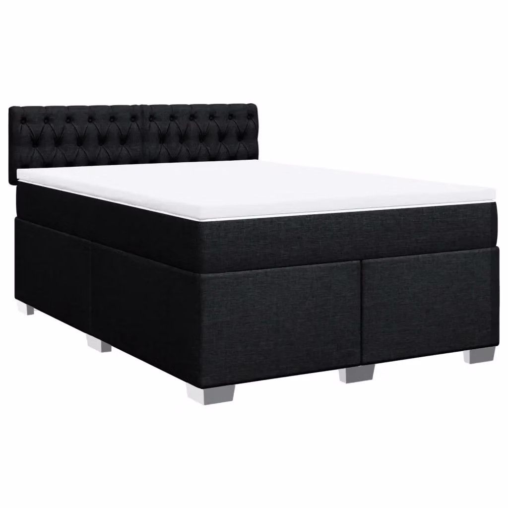 Letto Ibrido vidaXL con Giroletto a Molle e Materasso in Tessuto Nero e Bianco L/P/H: 160 x 200 cm – 2