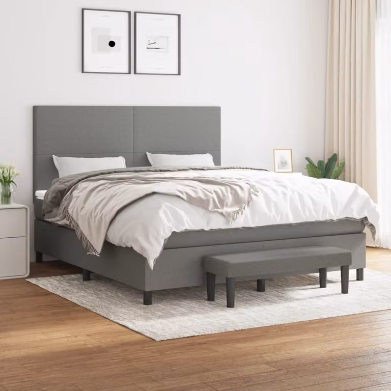 vidaXL Letto matrimoniale con materasso in tessuto grigio scuro 180x200 cm - Letto matrimoniale - Boxspringbetten - Bett - Schlafzimmermöbel