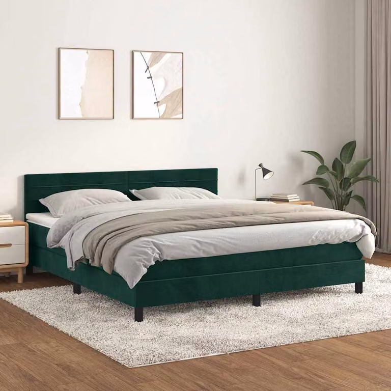 vidaXL Giroletto a Molle Ibrido con Materasso in Velluto Verde Scuro L/P: 160 x 200 cm