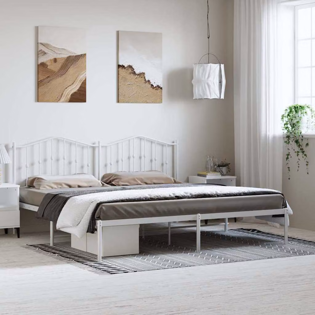 vidaXL Giroletto con Testiera in Metallo Bianco per Adulti L: 187 cm, P: 219 cm