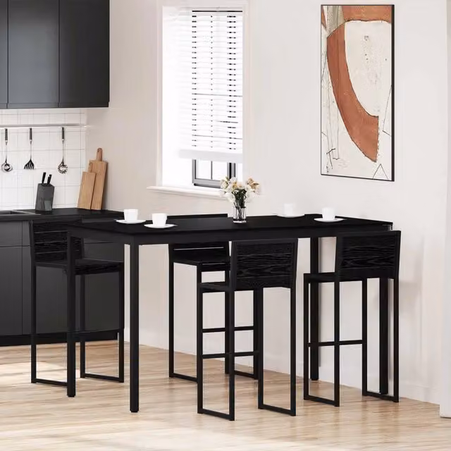 Tavolo da bar moderno rettangolare vidaXL in legno ingegnerizzato e metallo nero L: 180 cm, P: 90 cm, H: 105 cm