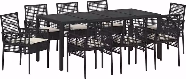 Set da Pranzo per Giardino 9 pcs Nero polyrattan