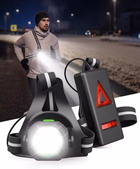 Illuminazione per corsa a piedi - Lampada toracica - Lampada toracica per corsa - Lampada toracica per escursionismo - Ricaricabile tramite USB - Gilet da corsa