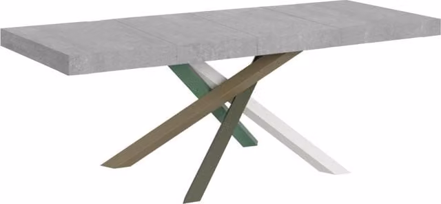 Tavolo allungabile Volta Premium Bs Com colore cemento grigio con telaio a X e piano rettangolare L: 90-440 cm, P: 90 cm