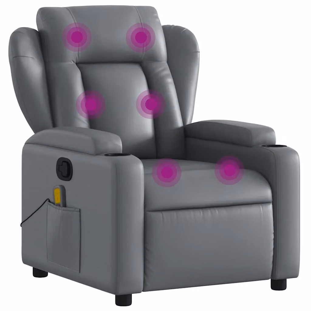 Poltrona reclinabile relax vidaXL in similpelle grigia con braccioli e struttura in legno e metallo – 2