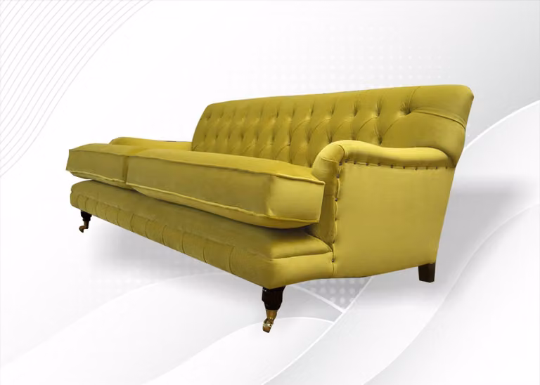 Chesterfield 2 Sitzer Wohnzimmer Moderne Design Couchen Sofa Möbel Stoff Gelb