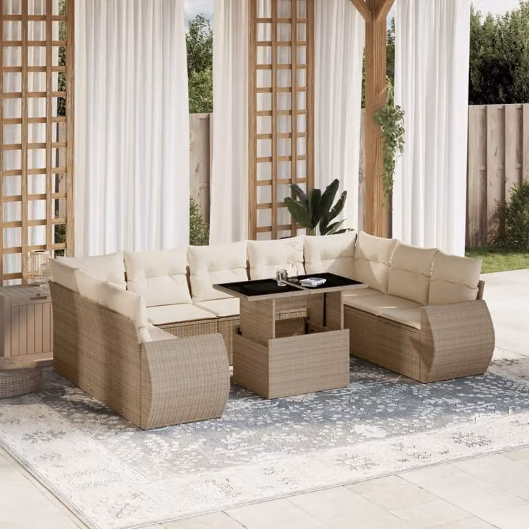Maison Exclusive - Set Divano da Giardino 10 pz con Cuscini Beige in Polyrattan