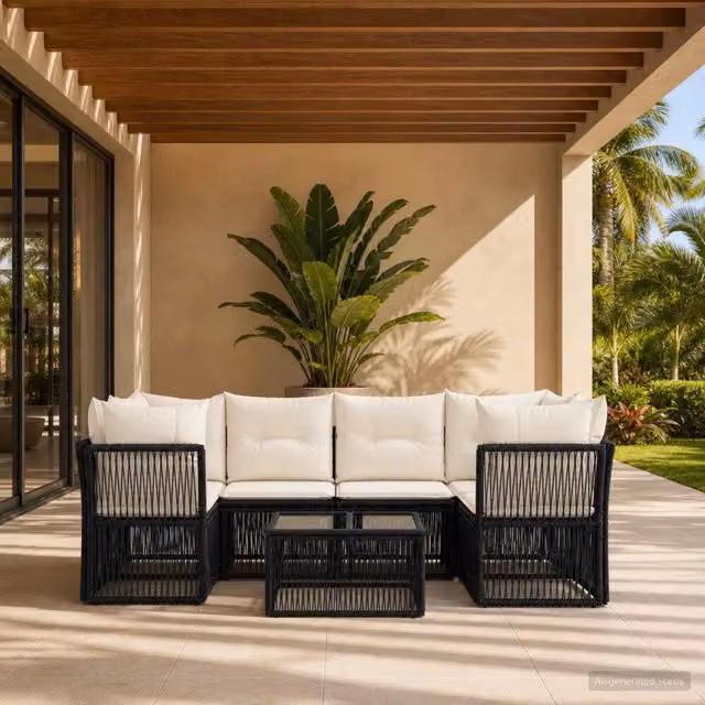 Set Divano da Giardino 7 pz Nero polyrattan 3434137