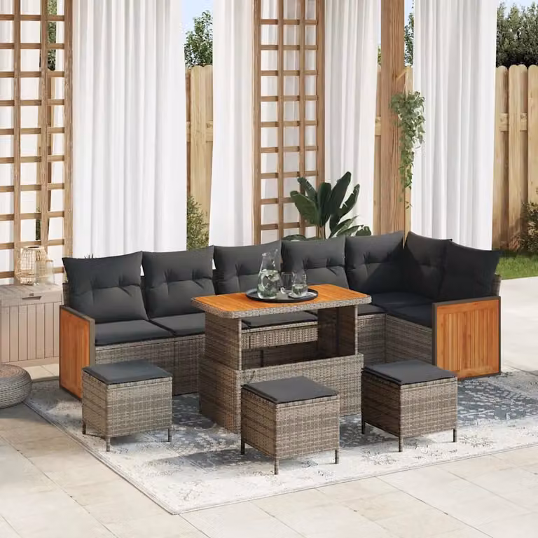 vidaXL Set Divano da Giardino Moderno a L in Polyrattan Grigio con Cuscini per 8 Persone