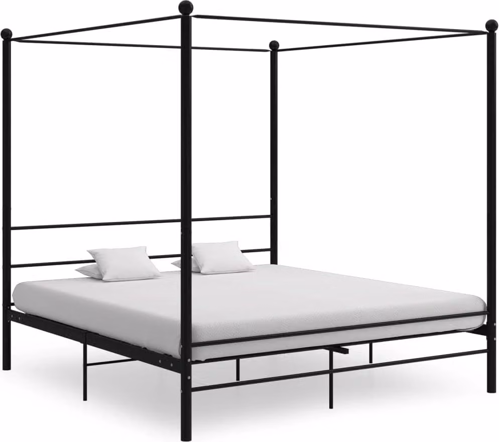 The Living Store Letto a baldacchino in metallo nero 200x200 cm