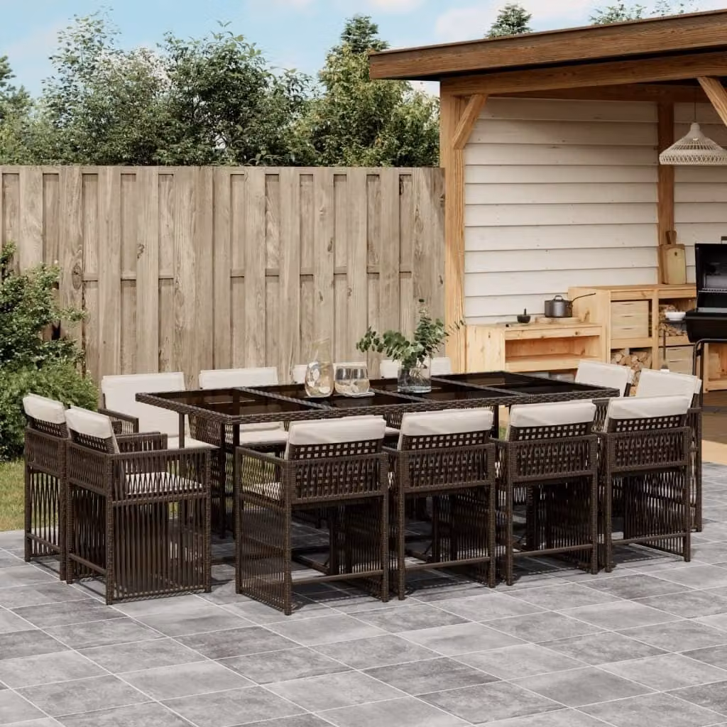 Maison Exclusive - Set da Pranzo da Giardino 13pz con Cuscini Marrone Polyrattan