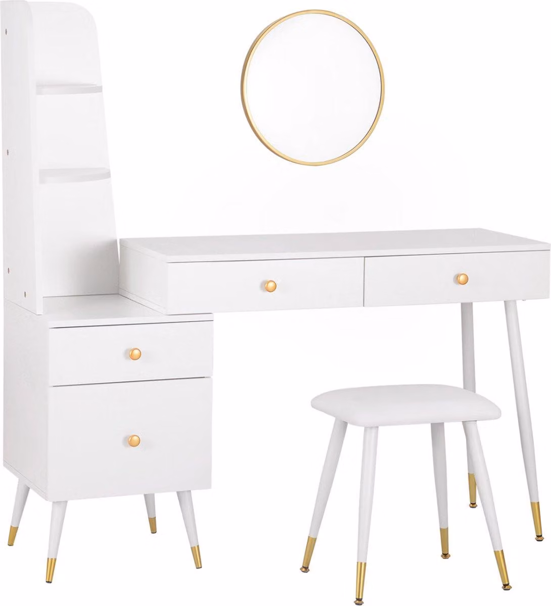 Happyment tavolo da trucco Diva - Con specchio e sgabello - Bianco - Per bambini e adulti - Tavolo da trucco