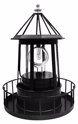 Faro solare rotante, colore nero, dimensioni 15x21 cm, con tecnologia LED