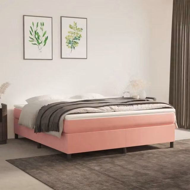 Struttura Letto a Rete a Molle Giroletto in Velluto Rosa L: 180 cm, P: 200 cm, H: 35 cm – 1