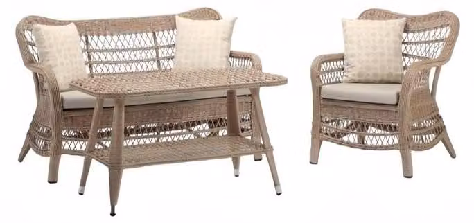 Luxus Beige Gartenmöbel Moderne Sofagarnitur Tisch Hocker Sessel Sitzgruppe