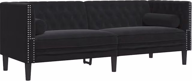 Divano | Divano da soggiorno | Sofa Chesterfield con Rinforzi 3 Posti Nero in Velluto