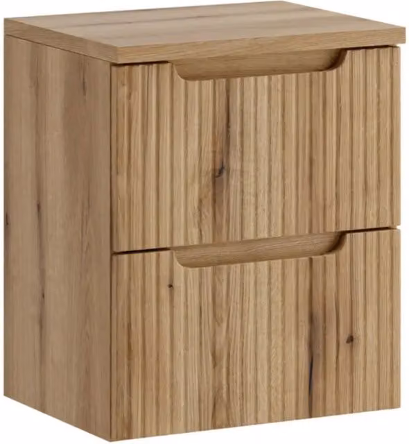 Set da bagno sospeso VANO in rovere chiaro 50cm: mobile sotto lavabo con cassetti e frontale scanalato + piano per lavabo