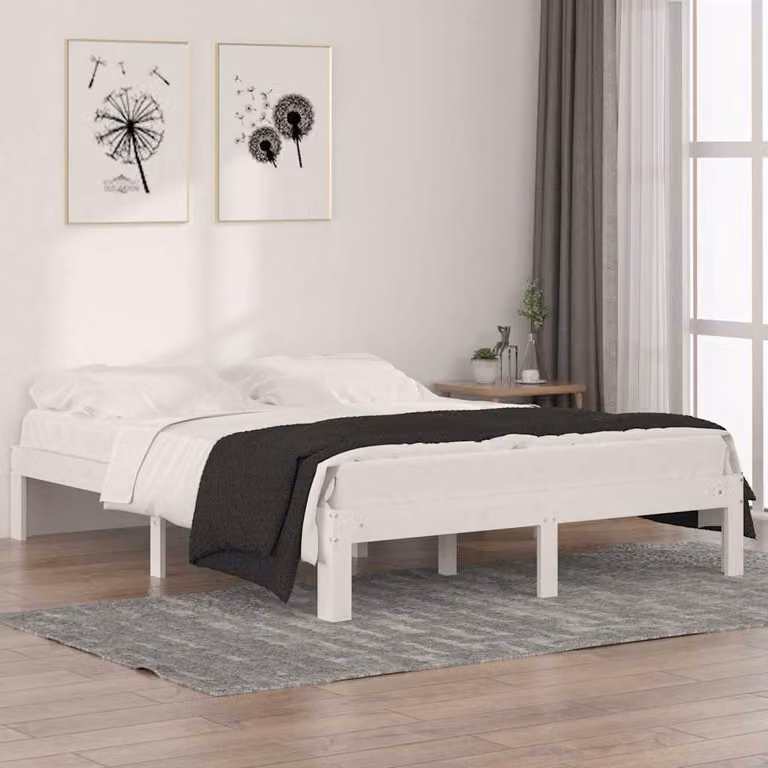 vidaXL Giroletto King Size in Legno di Pino Massello Bianco L: 150 cm, P: 200 cm, H: 203,5 cm