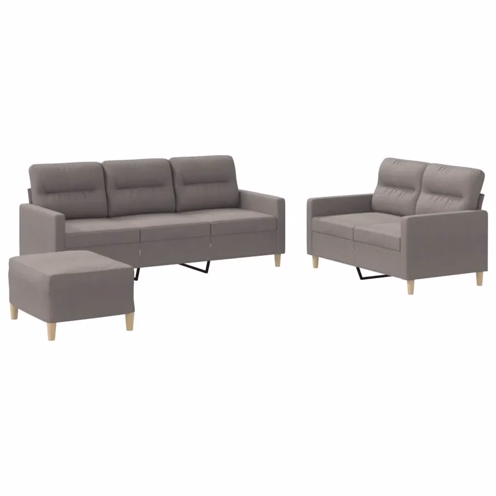 Set di divani vidaXL composto da divano a 3 posti, divano a 2 posti e pouf, in tessuto beige e grigio con cuscini inclusi per il tuo soggiorno moderno – 2