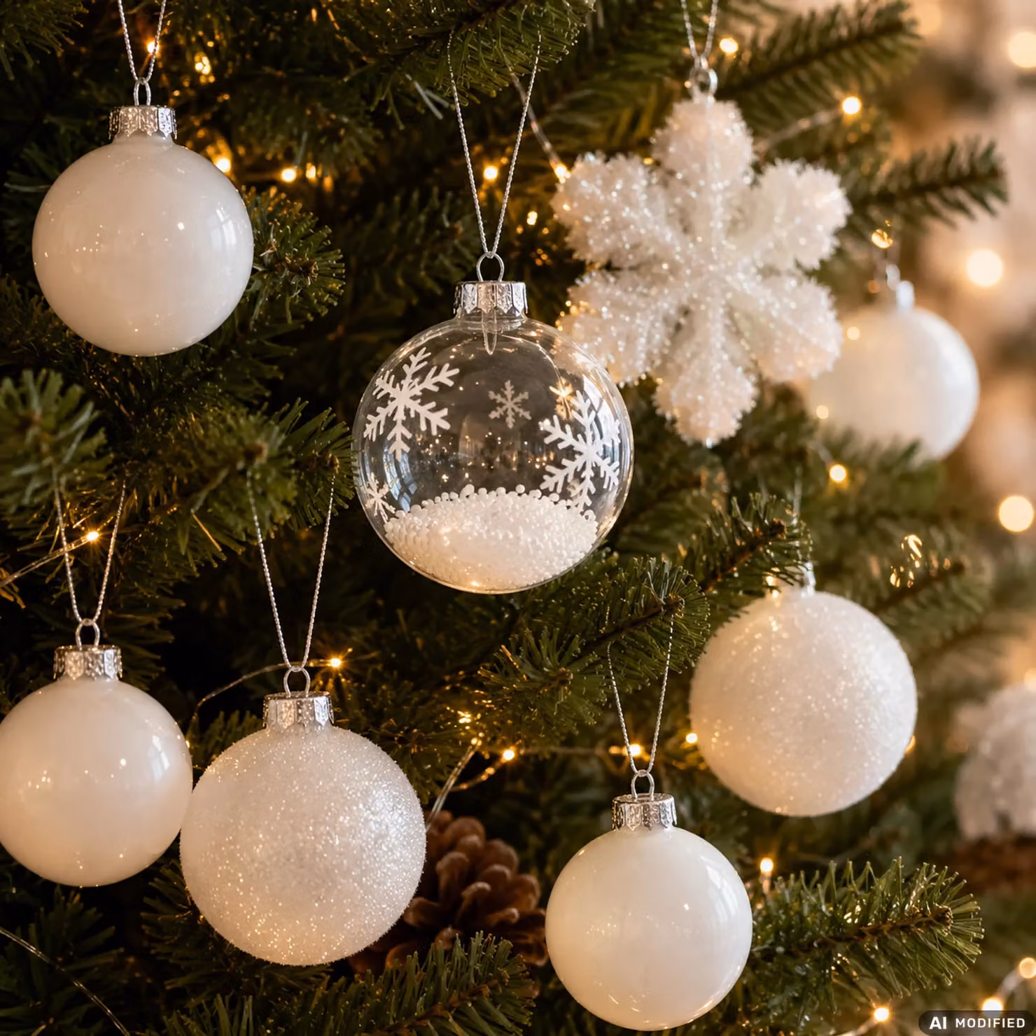 Set di decorazioni natalizie Vestiamo Casa, 16 pezzi bianchi con palline, fiocchi di neve e cuori in plastica – 2