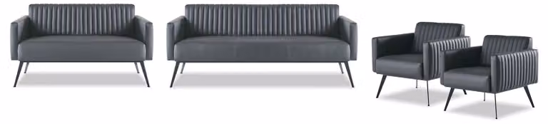 Arbeitszimmer-Set 4tlg 3-Sitzer 2-Sitzer 2x Sessel Schwarz Einfarbig