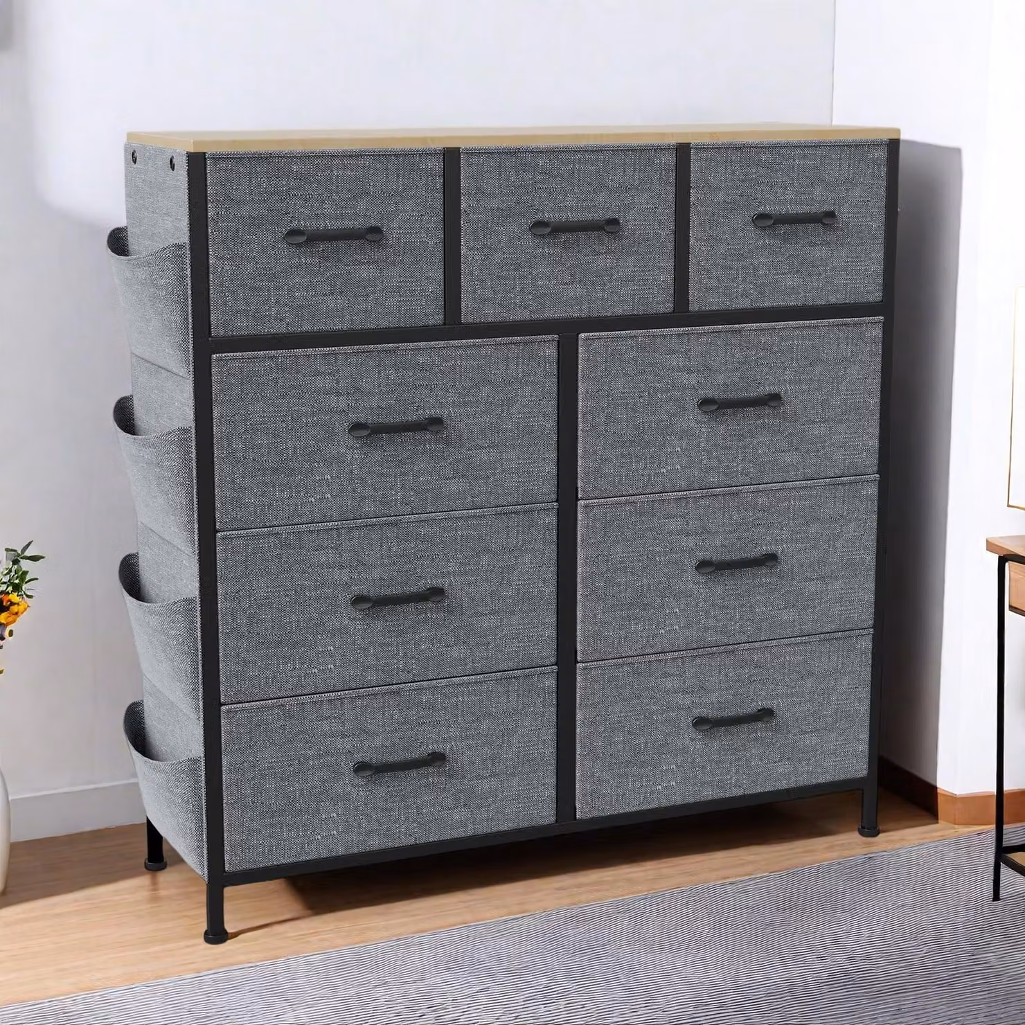 UnboxG Comò in tessuto a 9 cassetti Armadio contenitore in tessuto 98,8x30x100 cm Credenza moderna per soggiorno, camera da letto, ufficio