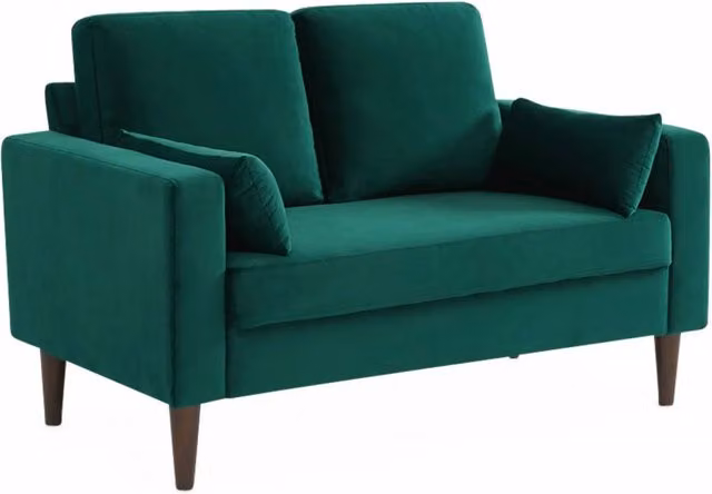 Divano a 2 posti Sweeek in stile scandinavo in velluto verde con cuscini coordinati, L: 130 cm, P: 82 cm, H: 68 cm – 1