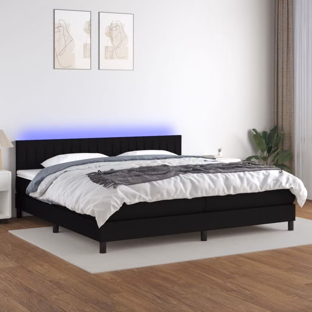 Maison Exclusive - Letto a Molle Materasso e LED Nero 200x200cm in Tessuto