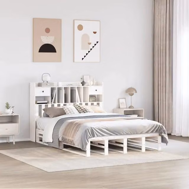 Letto Libreria senza Materasso Bianco 150x200 cm Legno di Pino 3323963