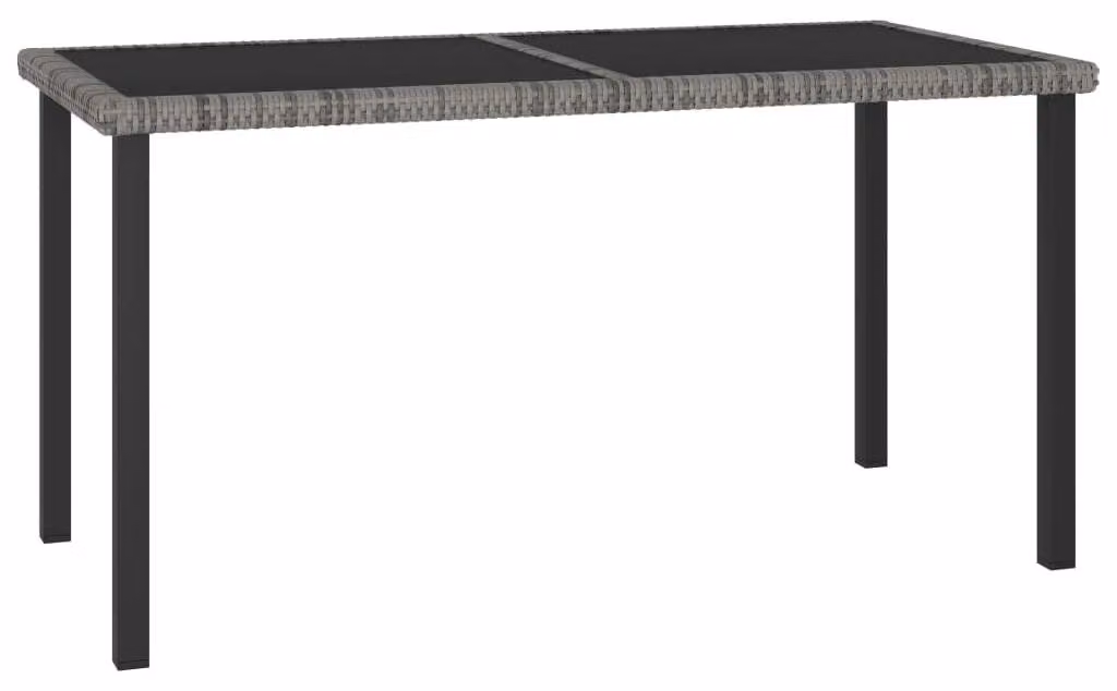 Tavolo da esterno in rattan sintetico con piano in vetro temperato, dimensioni 140 x 70 cm