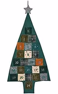 Calendario dell'Avvento in tessuto verde, realizzato a mano, dimensioni 56 x 108 cm, ideale per il periodo natalizio