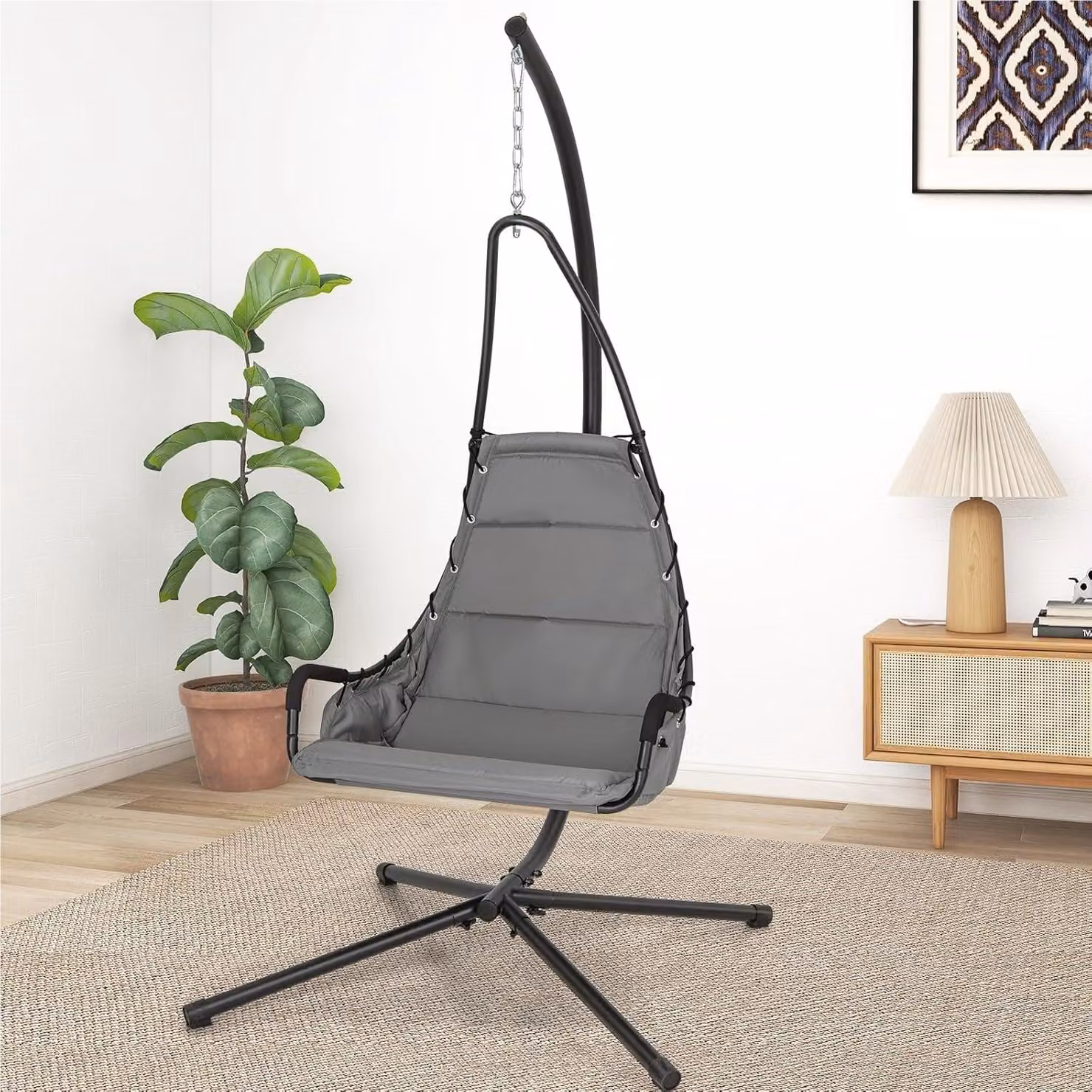 Sedia a dondolo con struttura in metallo robusta - Cuscino imbottito per un maggiore comfort - Grigio - Peso massimo supportato: 120 kg
