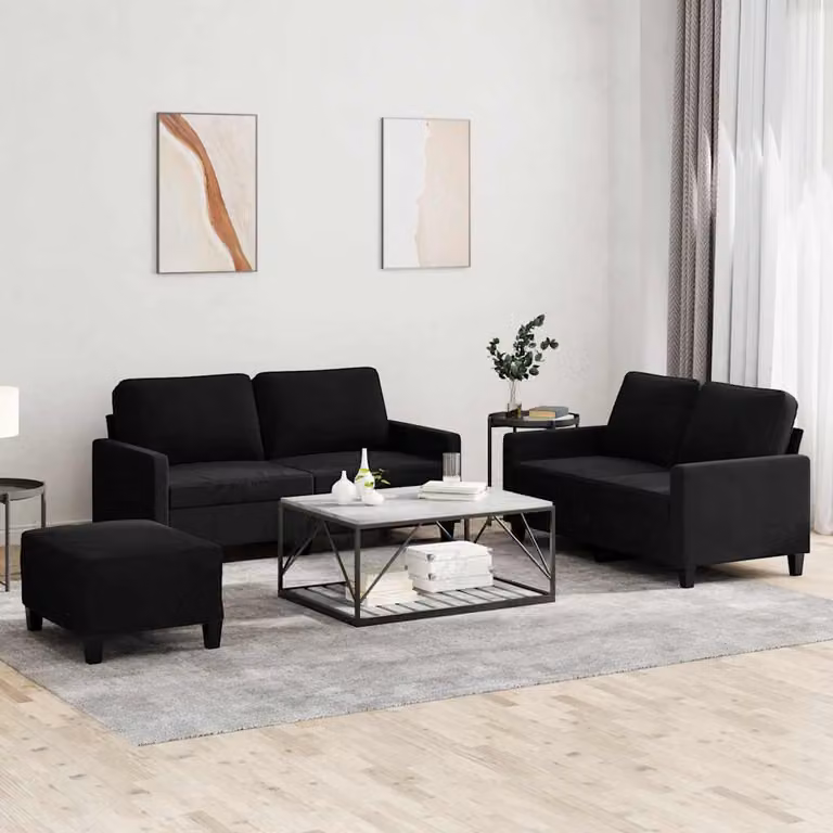 Set di divani 3 pezzi vidaXL in velluto nero con cuscini per il tuo soggiorno