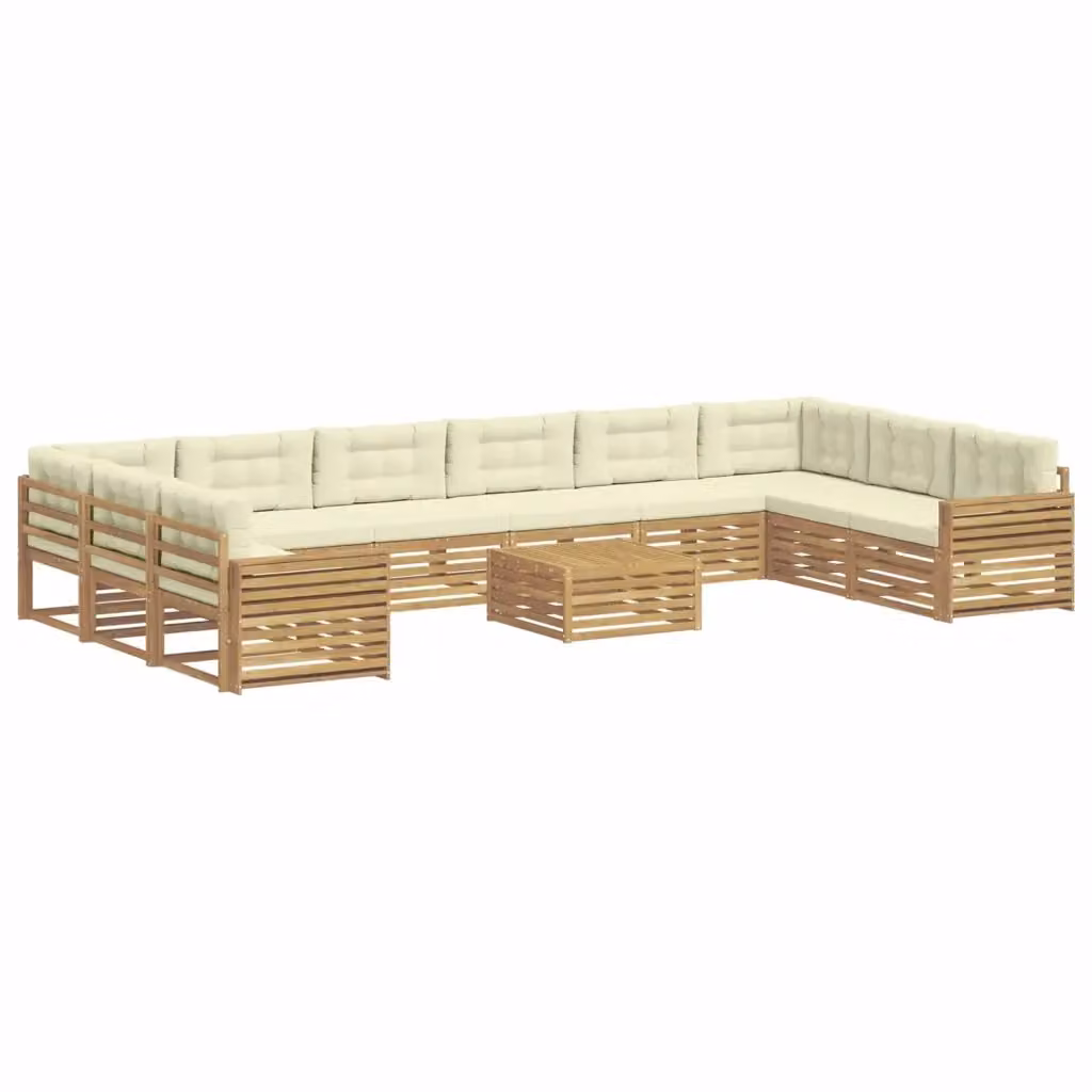 Set di divani da giardino a L con tavolino vidaXL in legno di acacia marrone e beige con 11 pezzi e cuscini inclusi – 2