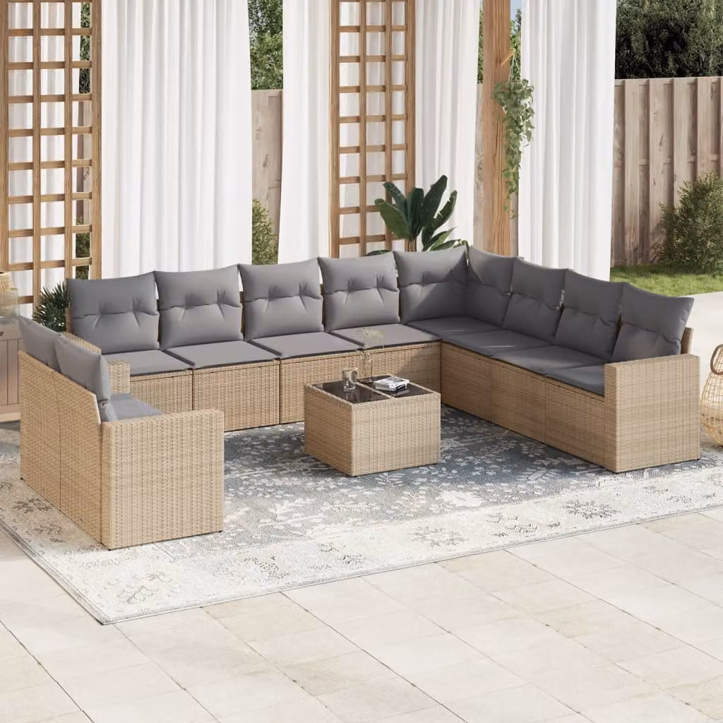 Set di divani da giardino vidaXL in 11 pezzi con cuscini beige in polyrattan e struttura in metallo – 1