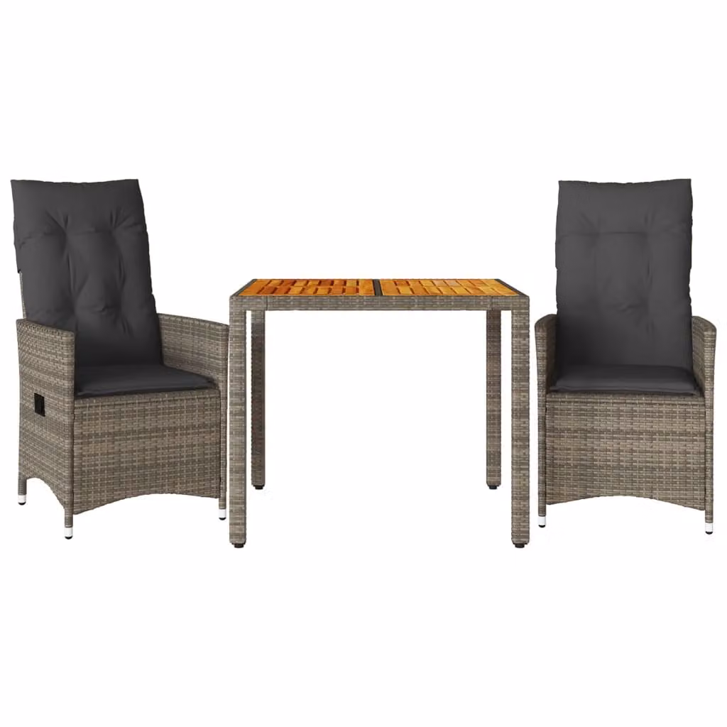 Set da Bistrò 3 pz con Cuscini Grigio in Polyrattan