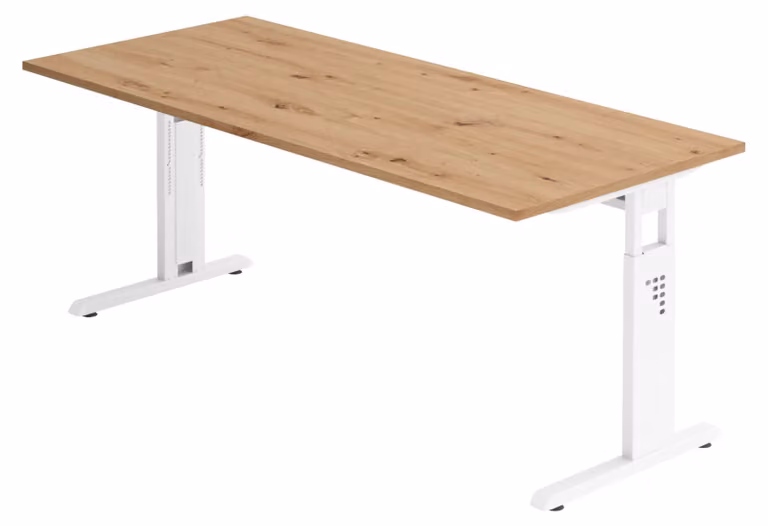 bümö Scrivania Serie-O - Decorazione: rovere nodoso, dimensioni: 180 x 80 cm, struttura: bianco