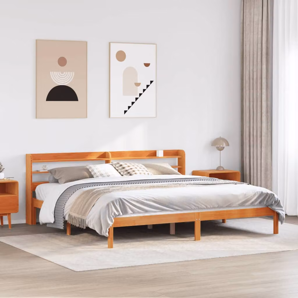 vidaXL Giroletto con Testiera in Legno di Pino Massello Marrone Cera 200 x 200 cm – 1