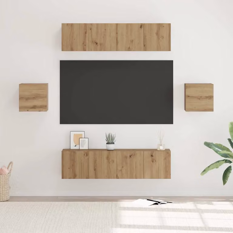 Set mobile TV moderno vidaXL in 6 pezzi color rovere artigianale in legno ingegnerizzato e MDF