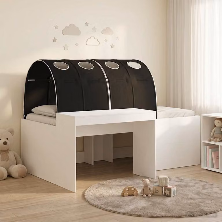 vidaXL Letto Singolo con Tunnel per Bambini in Legno Ingegnerizzato, Bianco e Nero, L: 120 cm, P: 203 cm, H: 133,5 cm