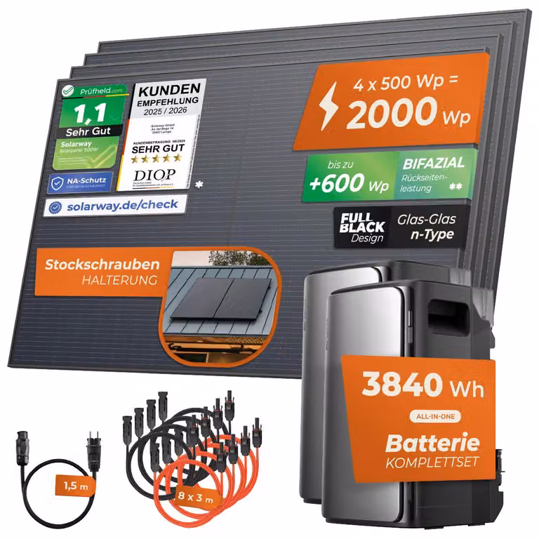 SOLARWAY®️ Stazione elettrica da balcone 2000 Watt Pro | Batteria EcoFlow STREAM Ultra 1920 Wh + EcoFlow STREAM AC Pro