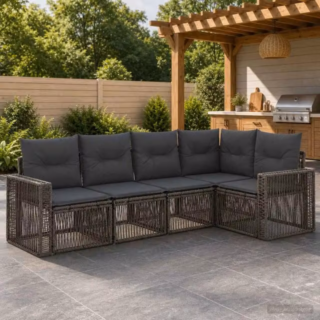 Set Divano da Giardino a L vidaXL in Polyrattan con Cuscini Grigio e Antracite – 1