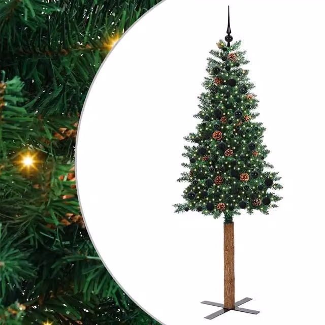 Albero di Natale verde vidaXL con 300 LED luce bianca calda e supporto in legno, Altezza: 210 cm – 1